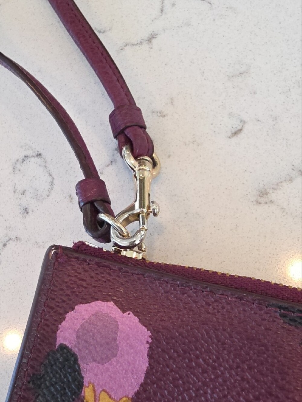 Coach Plum Floral Zip Wristlet with Gold Accents - Picture 3 of 7
